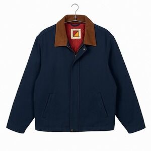 VTG. Marlboro Gear Mens Barn Coat L Navy Red Lining Suede‎ Collar Korea 80s 90s